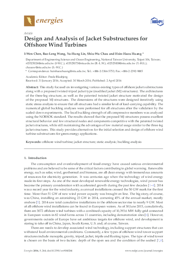(PDF) Design and Analysis of Jacket Substructures for Offshore Wind ...