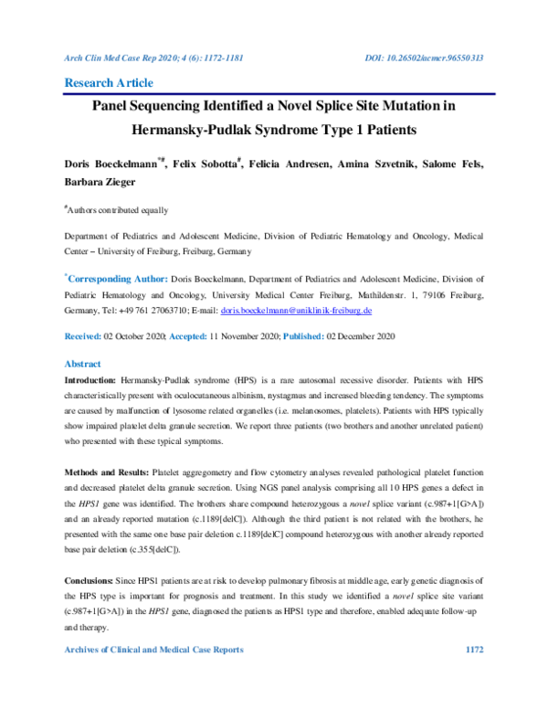 (PDF) Panel Sequencing Identified a Novel Splice Site Mutation in ...