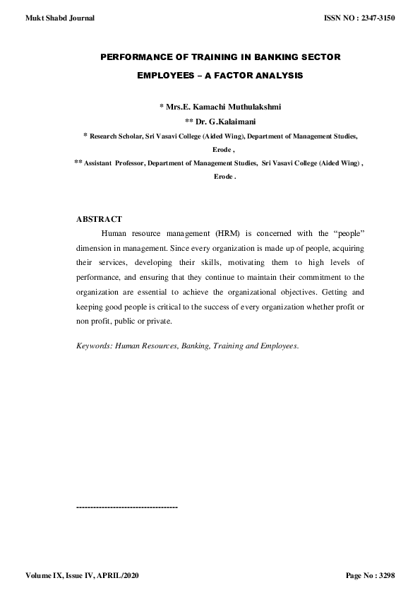 (PDF) PERFORMANCE OF TRAINING IN BANKING SECTOR EMPLOYEES -A FACTOR ...
