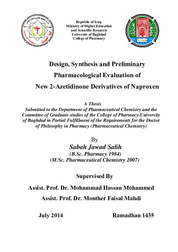(PDF) Design, Synthesis and Preliminary Pharmacological Evaluation of ...