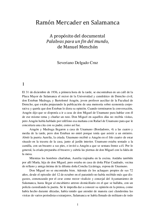 First page of “Ramón Mercader en Salamanca”