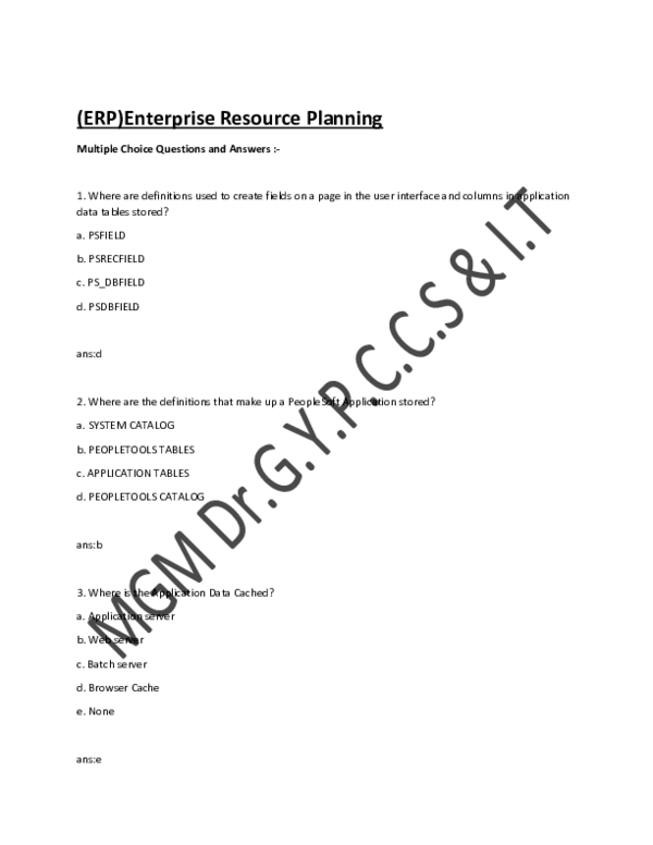 (PDF) ERP)Enterprise Resource Planning Multiple Choice Questions and