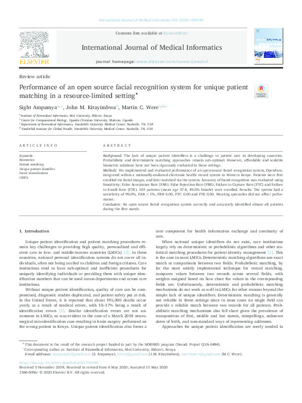 (PDF) Performance of an open source facial recognition system for ...