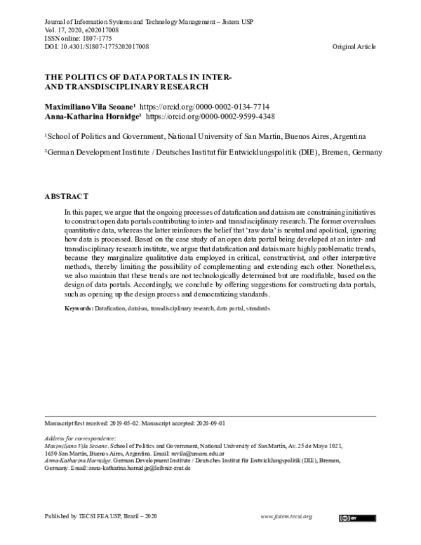(PDF) The Politics of Data Portals in Inter- and Transdisciplinary Research