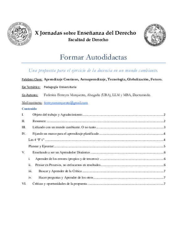 (PDF) X Jornadas sobre Enseñanza del Derecho Facultad de Derecho