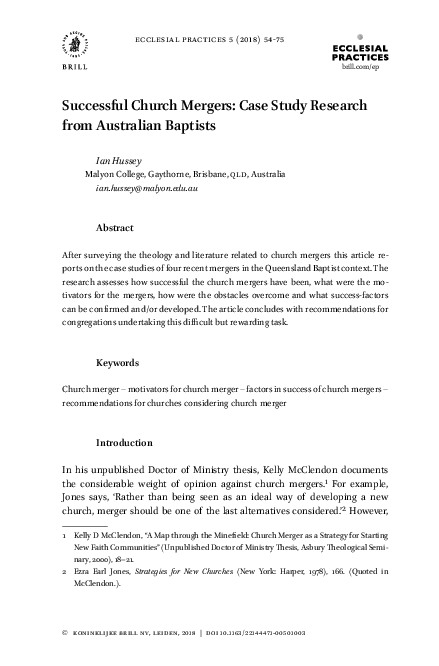 (PDF) Successful Church Mergers: Case Study Research from Australian ...