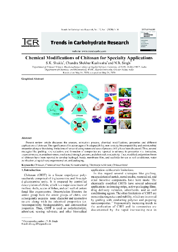 (PDF) Chemical Modifications of Chitosan for Specialty Applications