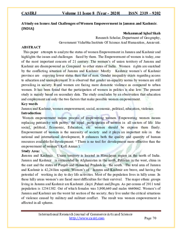 (PDF) A Study on Issues And Challenges of Women Empowerment in Jammu ...