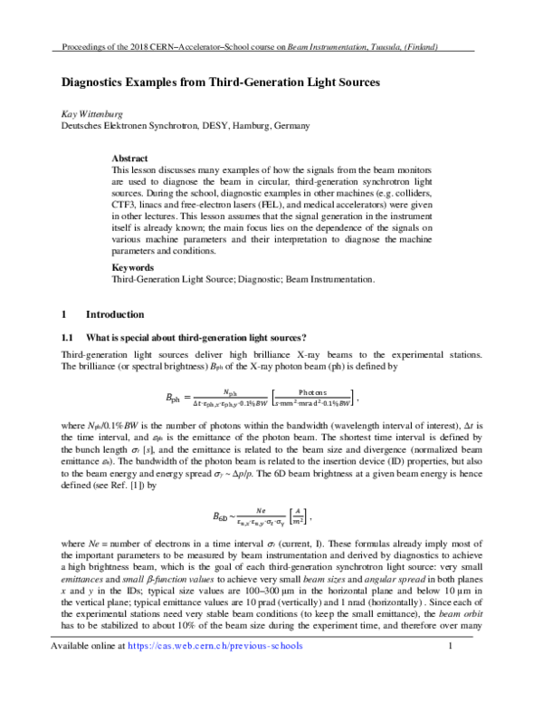 (PDF) Diagnostics Examples from Third-Generation Light Sources