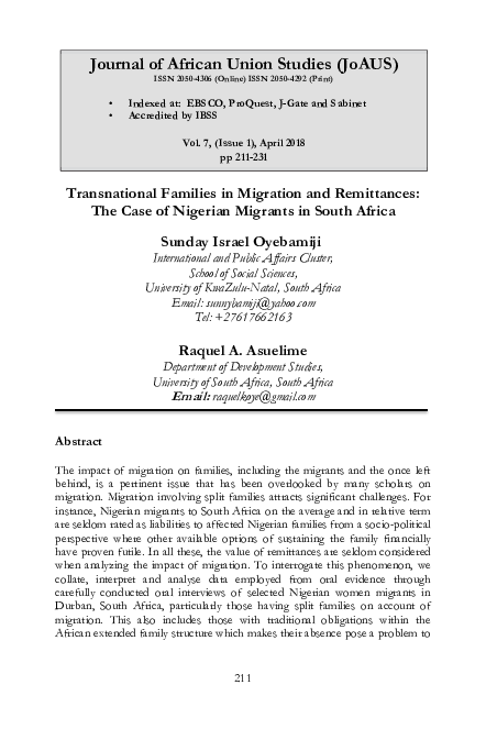(PDF) Transnational Families in Migration and Remittances: The Case of ...