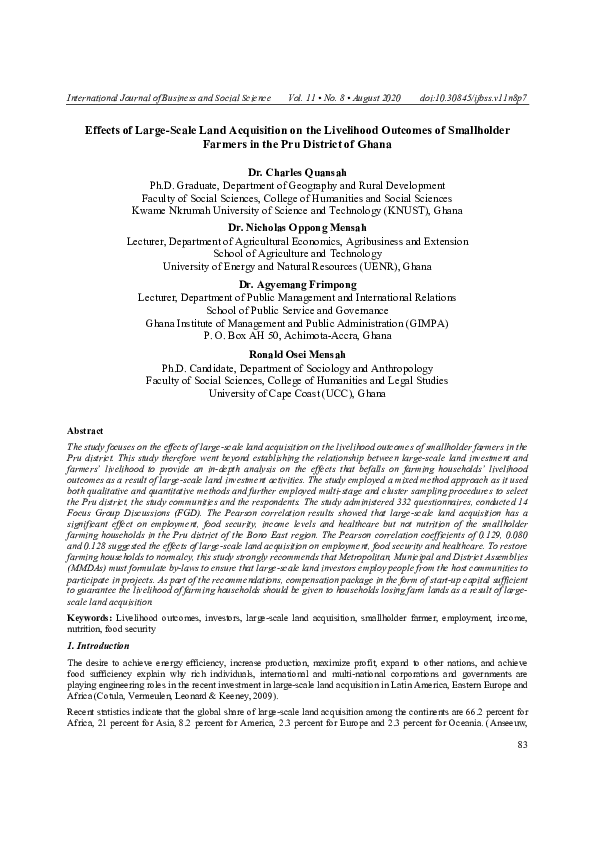 (PDF) Effects of Large-Scale Land Acquisition on the Livelihood ...