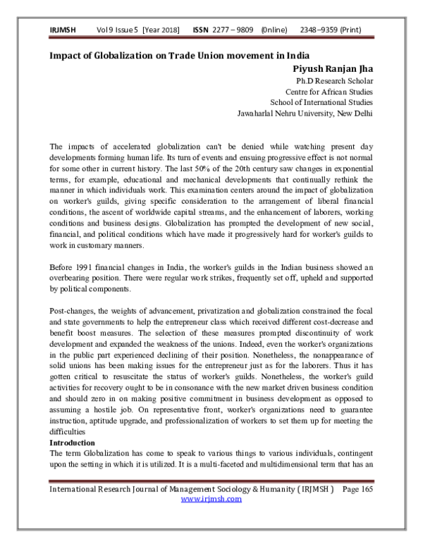 (PDF) Impact of Globalisation on Trade Union movement in India