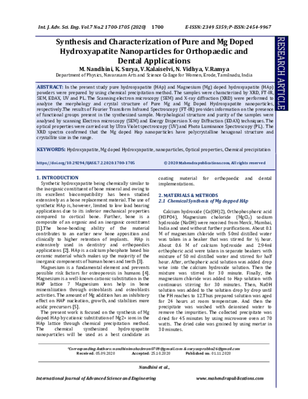 (PDF) Synthesis and Characterization of Pure and Mg Doped ...