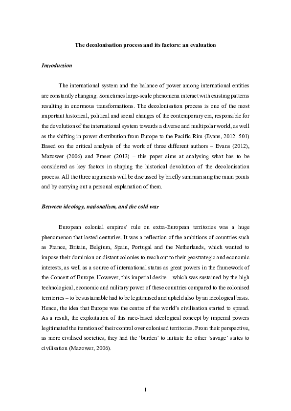 (PDF) The decolonisation process and its factors: an evaluation
