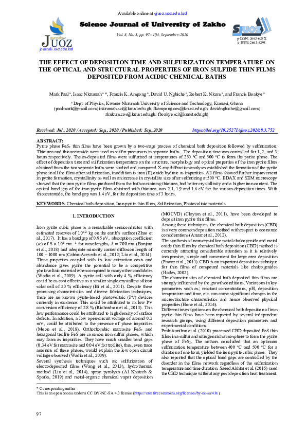 (PDF) THE EFFECT OF DEPOSITION TIME AND SULFURIZATION TEMPERATURE ON ...
