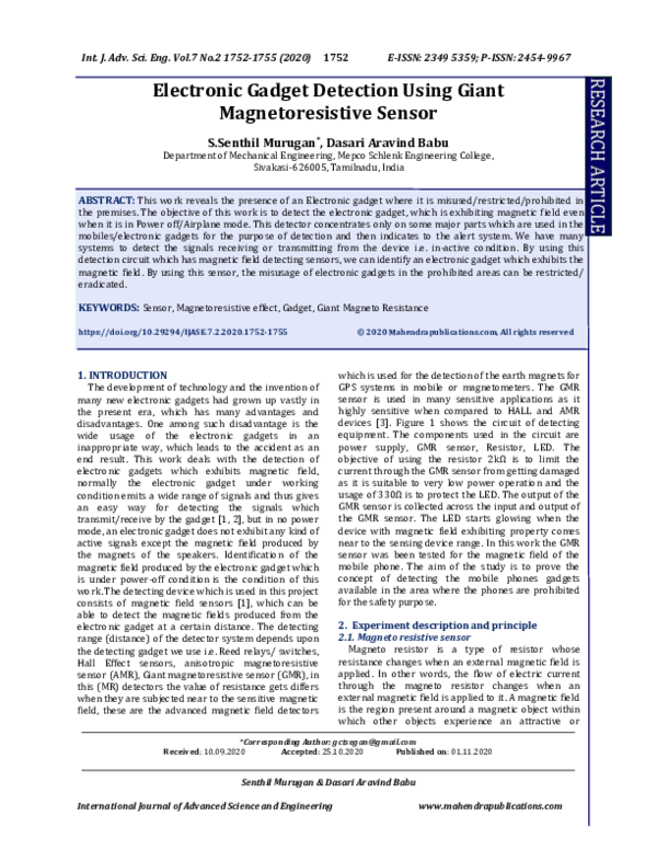(PDF) Electronic Gadget Detection Using Giant Sensor