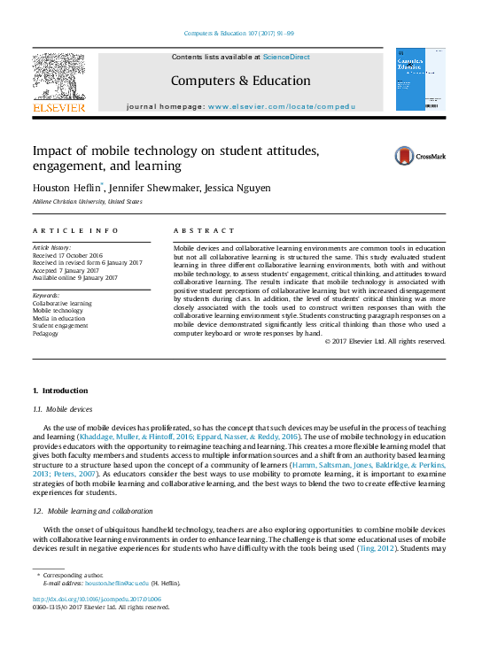(PDF) Impact of mobile technology on student attitudes, engagement, and ...