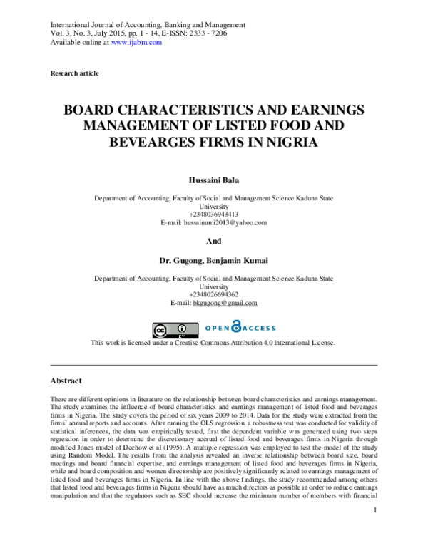 (PDF) BOARD CHARACTERISTICS AND EARNINGS MANAGEMENT OF LISTED FOOD AND ...