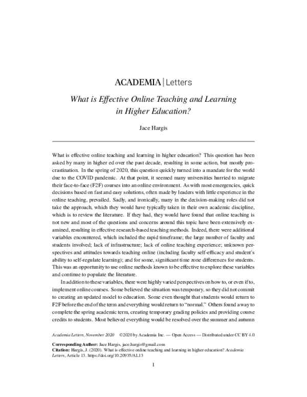 (PDF) What is Effective Online Teaching and Learning in Higher Education