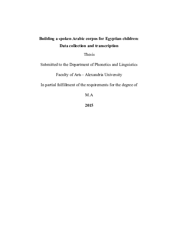 (DOC) Building a spoken Arabic corpus for Egyptian children: Data ...