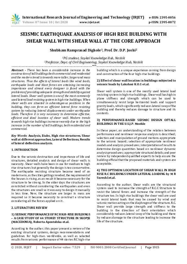 (PDF) IRJET- SEISMIC EARTHQUAKE ANALYSIS OF HIGH RISE BUILDING WITH ...