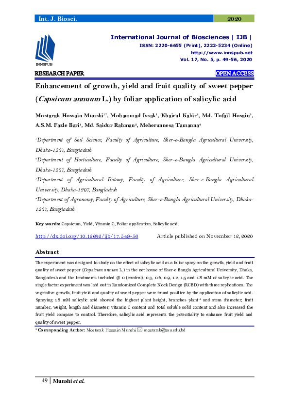 (PDF) Enhancement of growth, yield and fruit quality of sweet pepper ...
