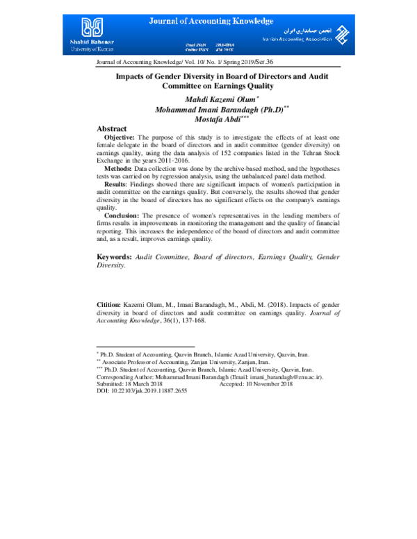 (PDF) Impacts of Gender Diversity in Board of Directors and Audit ...