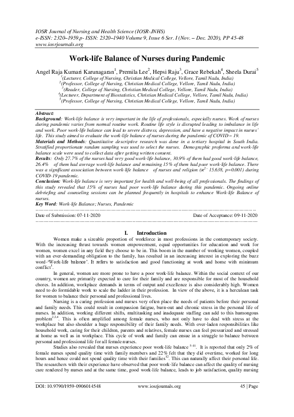 (PDF) Work-life Balance of Nurses during Pandemic