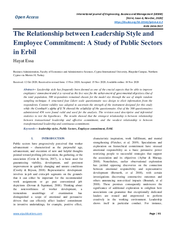 (PDF) The Relationship between Leadership Style and Employee Commitment ...