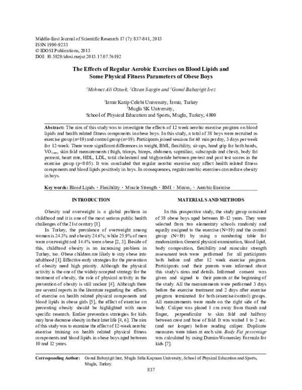 (PDF) The Effects of Regular Aerobic Exercises on Blood Lipids and Some ...
