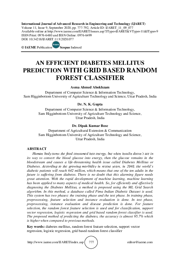 (PDF) Article ID: IJARET_11_09_077 Efficient Diabetes Mellitus ...