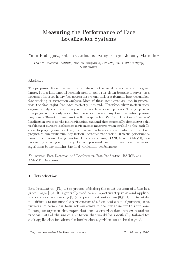 (PDF) Measuring the performance of face localization systems
