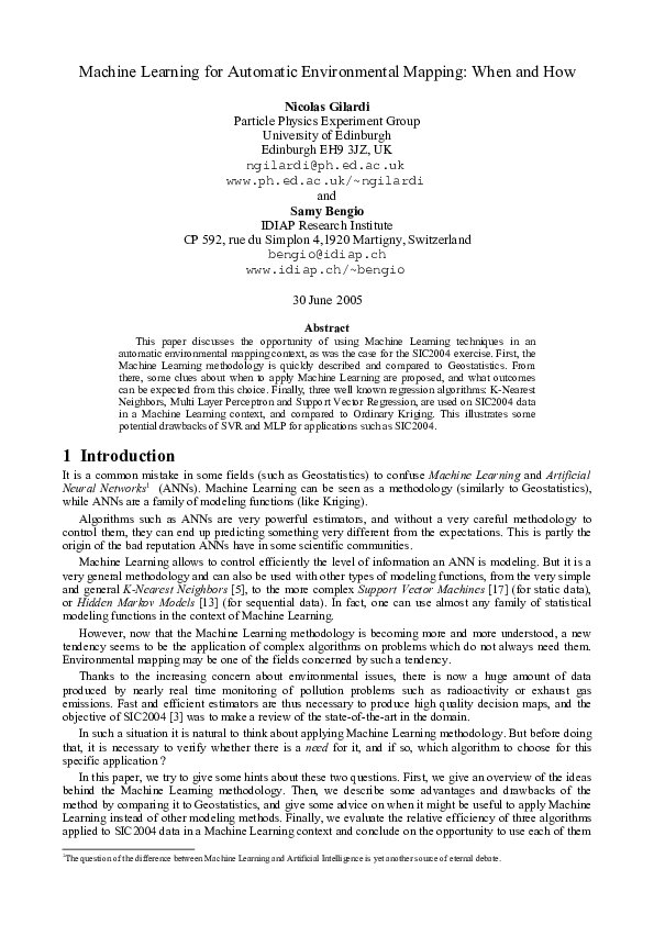 (PDF) Machine Learning for automatic environmental mapping: when and how?