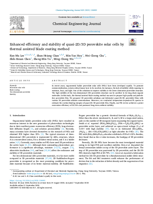 (PDF) Enhanced efficiency and stability of quasi-2D/3D perovskite solar ...