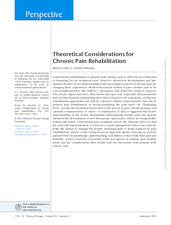 (PDF) Theoretical Considerations for Chronic Pain Rehabilitation