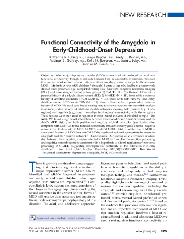 (PDF) Functional Connectivity of the Amygdala in Early-Childhood-Onset ...