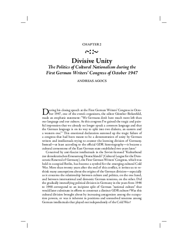 (PDF) Divisive Unity: The Politics of Cultural Nationalism during the ...