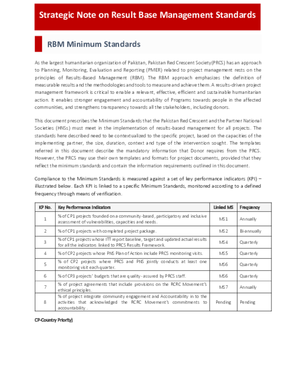 (PDF) Strategic Note on Result Base Management RBM Minimum Standards