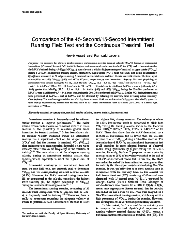 (PDF) Comparison of the 45Second/15Second Intermittent Running Field