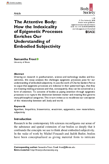 (PDF) The Attentive Body: How the Indexicality of Epigenetic Processes ...