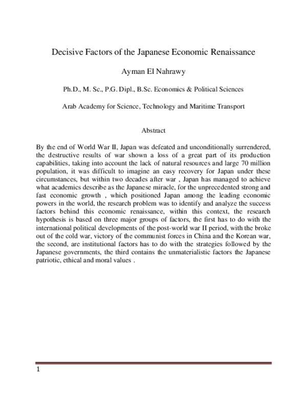 (PDF) Decisive Factors of the Japanese Economic Renaissance