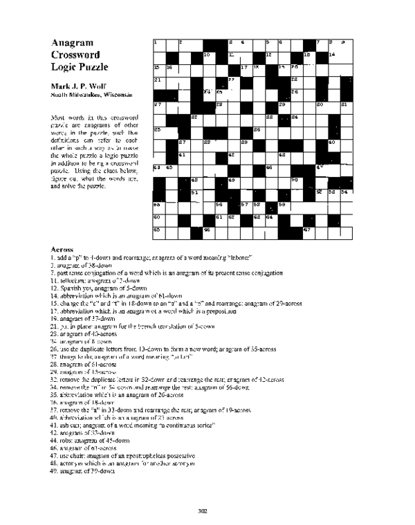 (PDF) Anagram Crossword Logic Puzzle Mark Wolf Academia.edu