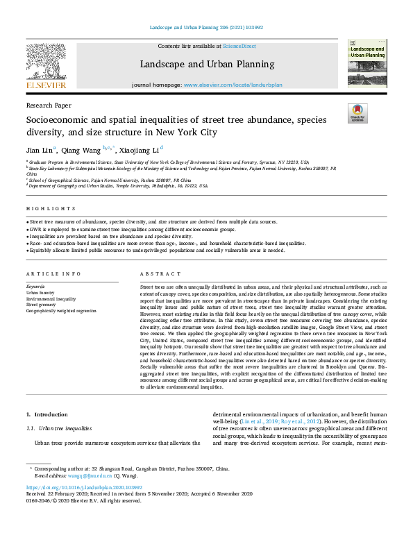 (PDF) Socioeconomic and spatial inequalities of street tree abundance ...