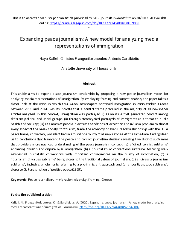 (PDF) Expanding peace journalism A new model for analyzing media