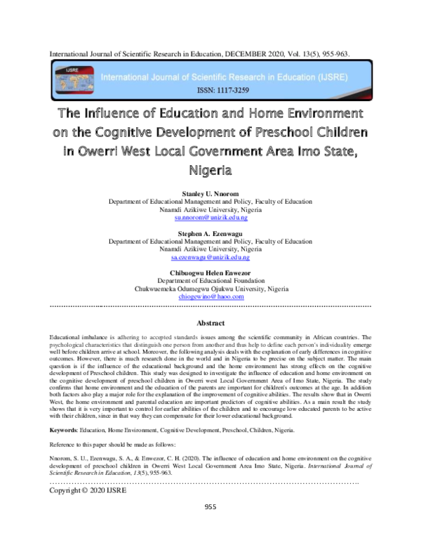 (PDF) The Influence of Education and Home Environment on the Cognitive ...