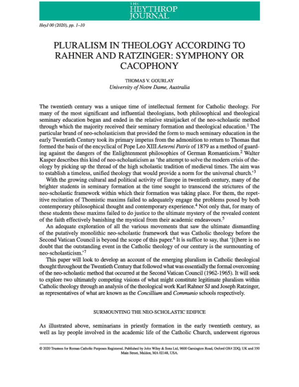 (PDF) Pluralism in Theology According to Rahner and Ratzinger: Symphony ...