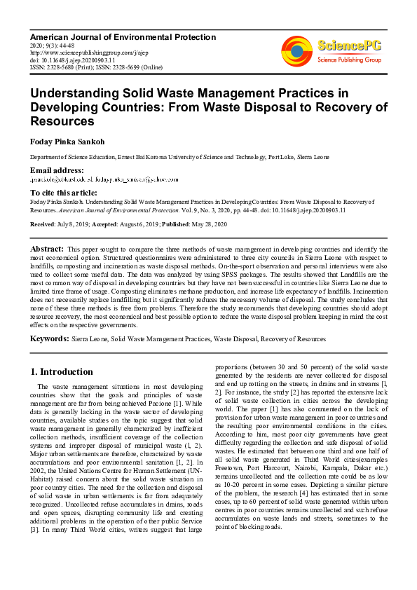 (PDF) Understanding Solid Waste Management Practices in Developing ...
