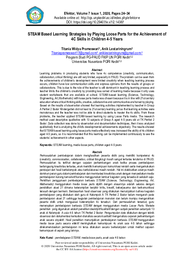 (PDF) STEAM Based Learning Strategies by Playing Loose Parts for the ...