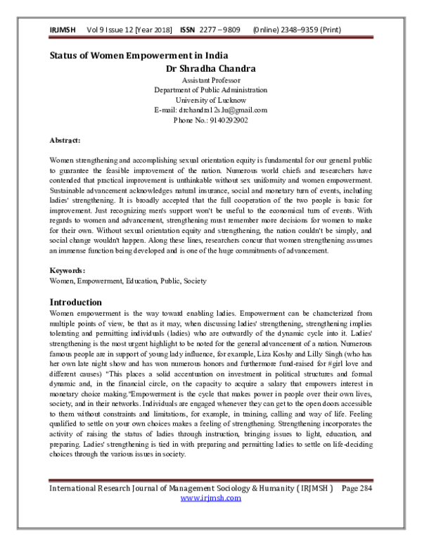 (PDF) Status of Women Empowerment in India