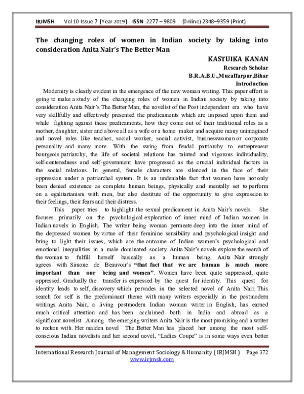 (PDF) The changing roles of women in Indian society by taking into ...